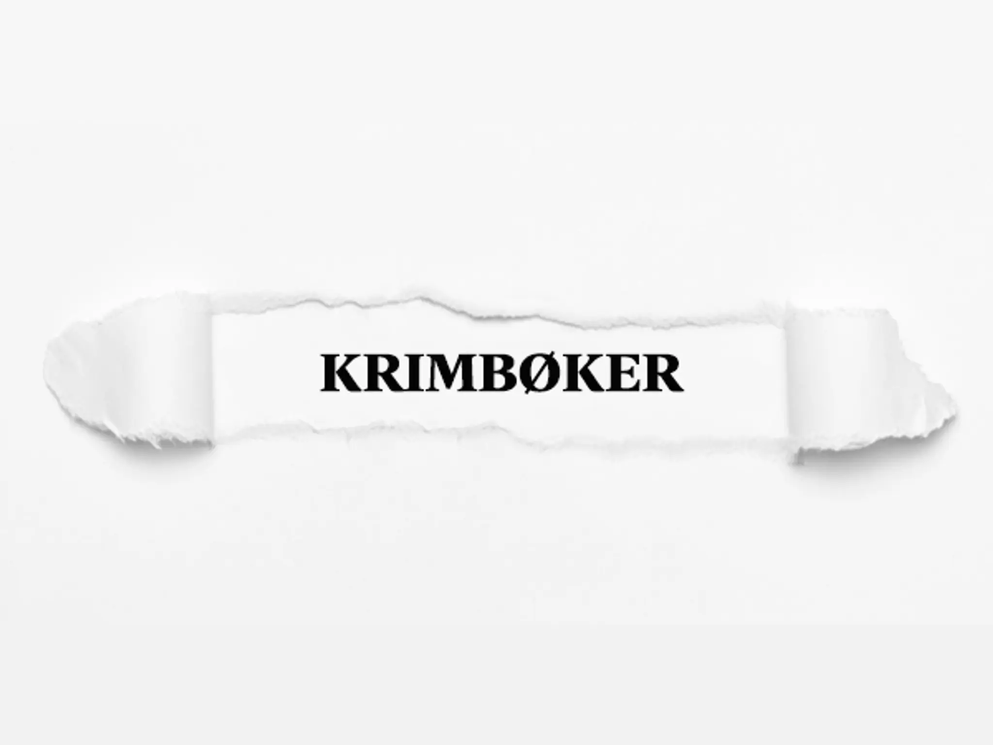 Teksten Krimbøker på hvitt, opprevet papir