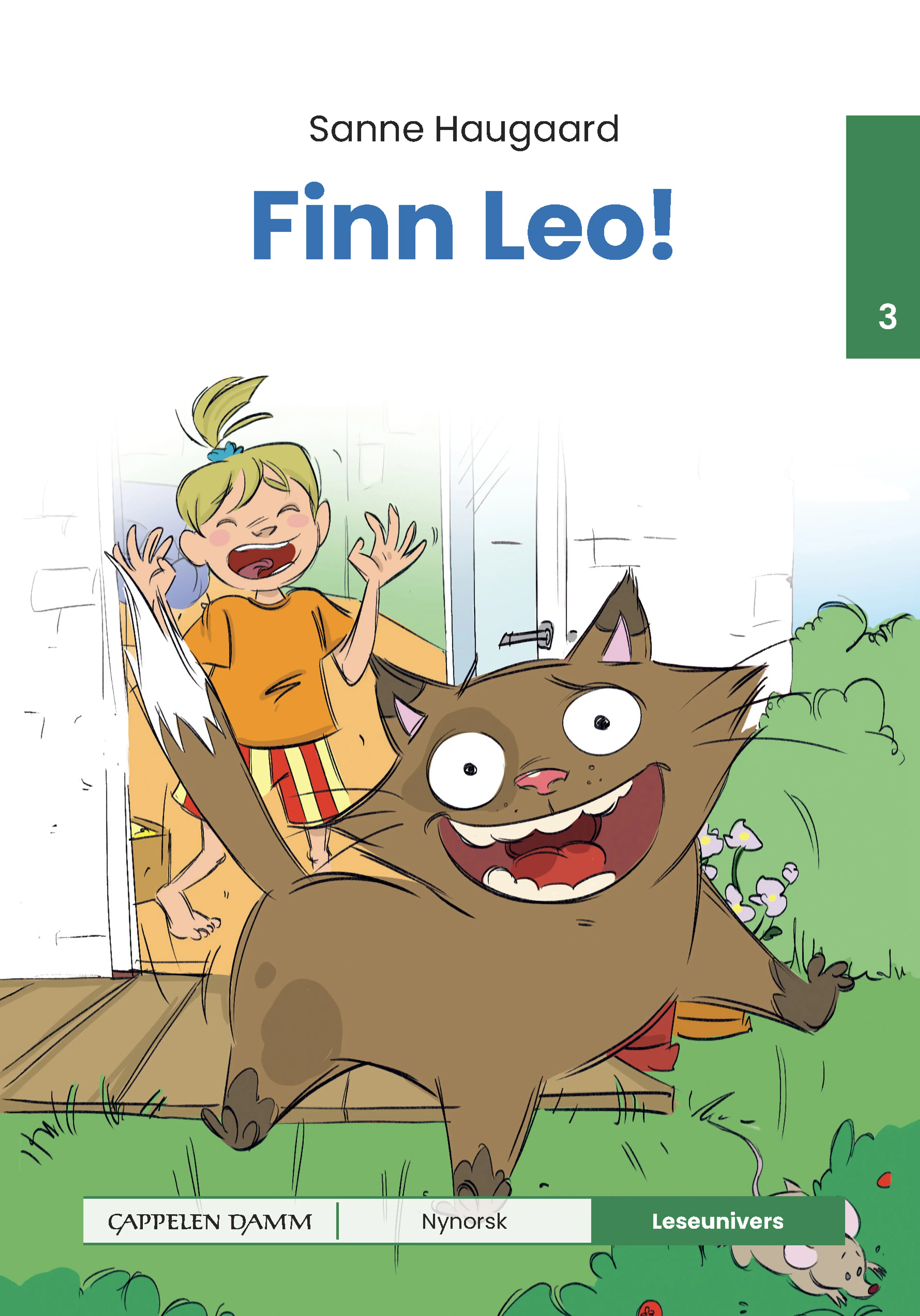 Omslag Leseunivers 3: Finn Leo! av Sanne Haugaard (Innbundet)