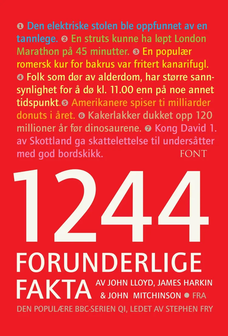 Omslag 1244 forunderlige fakta av John Lloyd, John Mitchinson, James Harkin, Anne Miller, Andrew Hunter Murray, Anna Ptsazynski og ... (Innbundet)