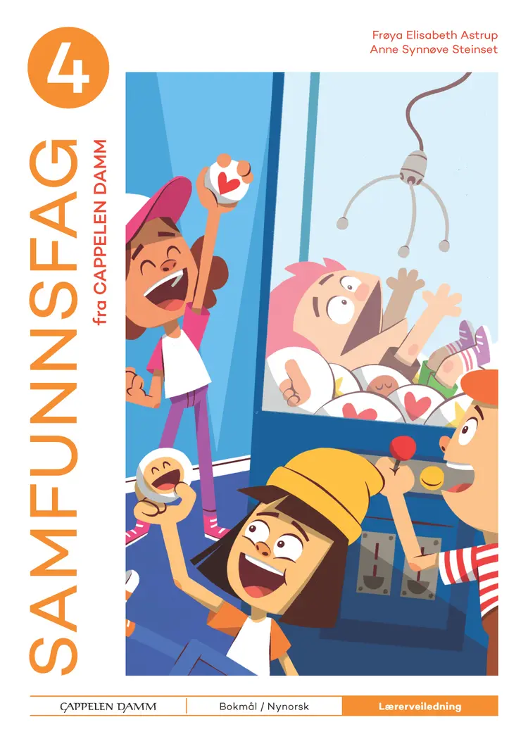 Omslag Samfunnsfag 4 fra Cappelen Damm Lærerveiledning av Frøya Elisabeth Astrup og Anne Synnøve Steinset (Ukjent)