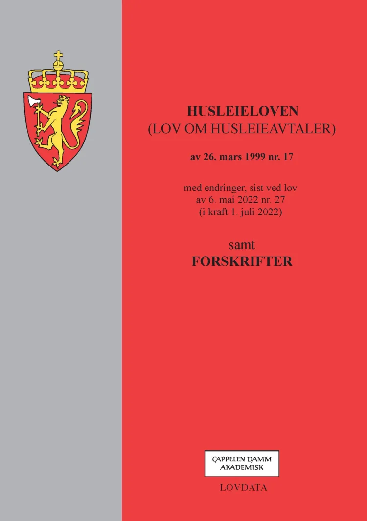 Omslag Husleieloven (lov om husleieavtaler) m/forskrifter (Heftet)