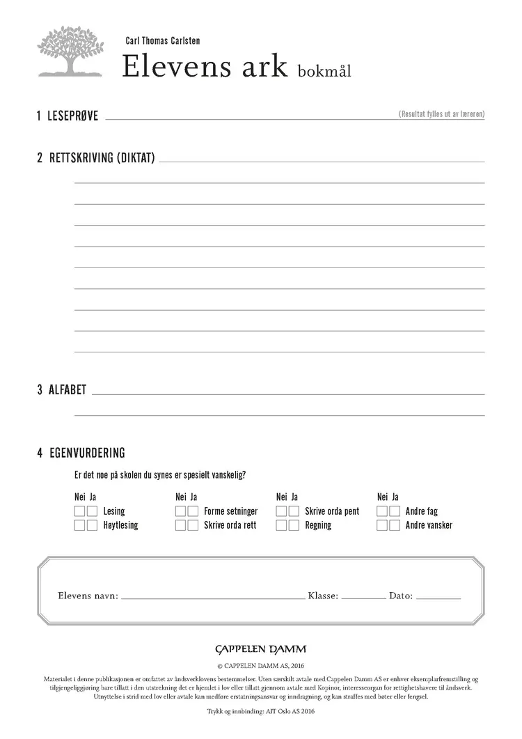 Omslag Elevens ark (30 stk) av Carl Thomas Carlsten (Ukjent)