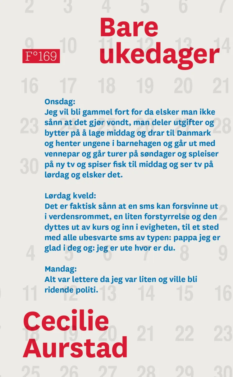 Omslag Bare ukedager av Cecilie Aurstad (Heftet)