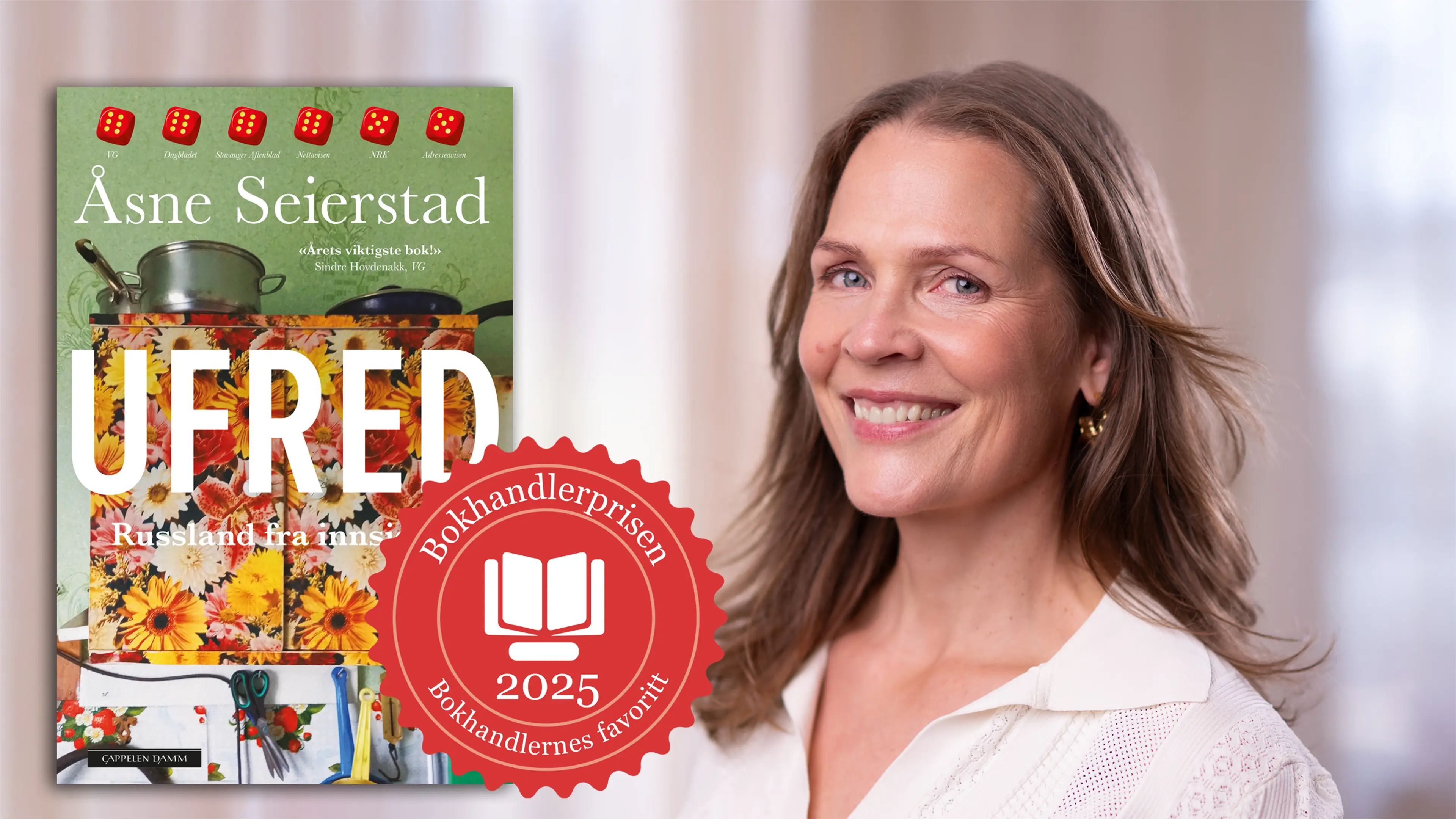 Åsne Seierstad med boken Ufred