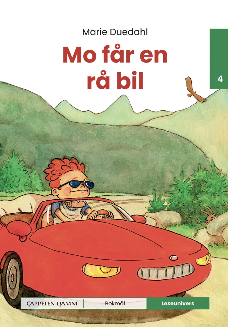 Omslag Leseunivers 4: Mo får en rå bil av Marie Duedahl (Innbundet)