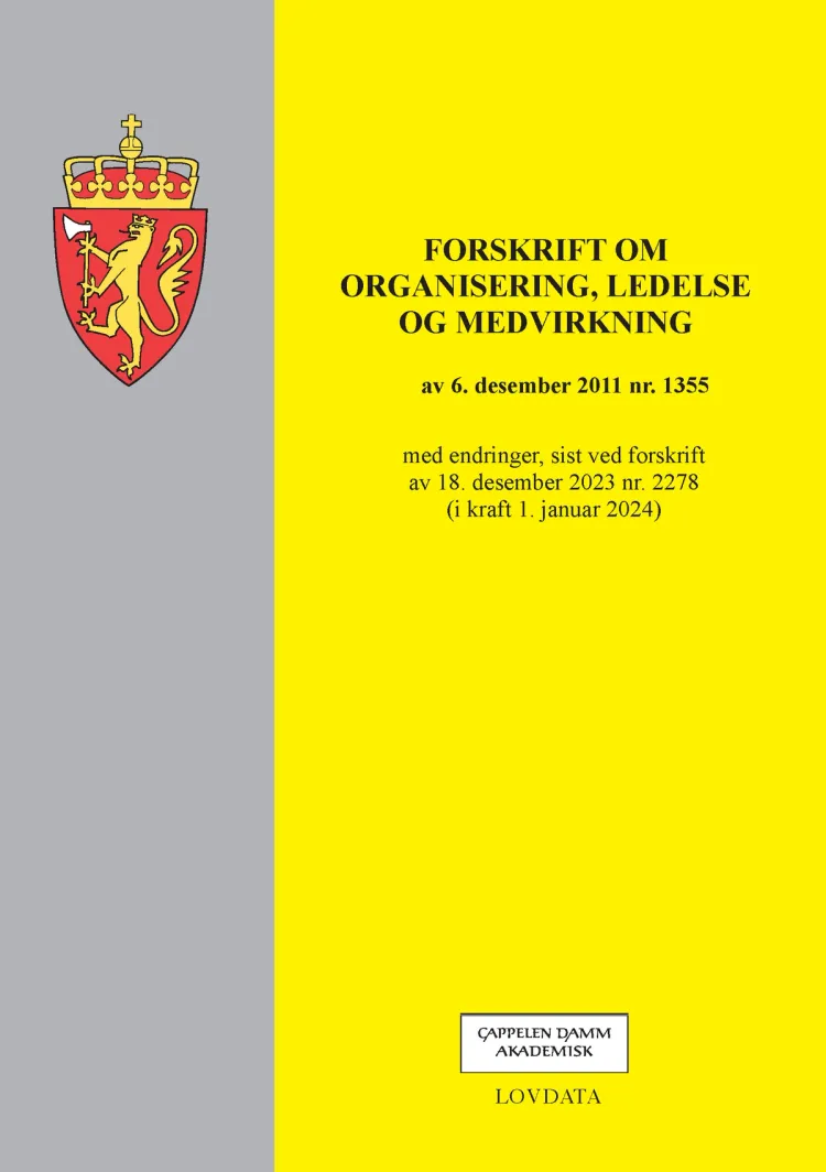 Omslag Forskrift om organisering, ledelse og medvirkning (Heftet)