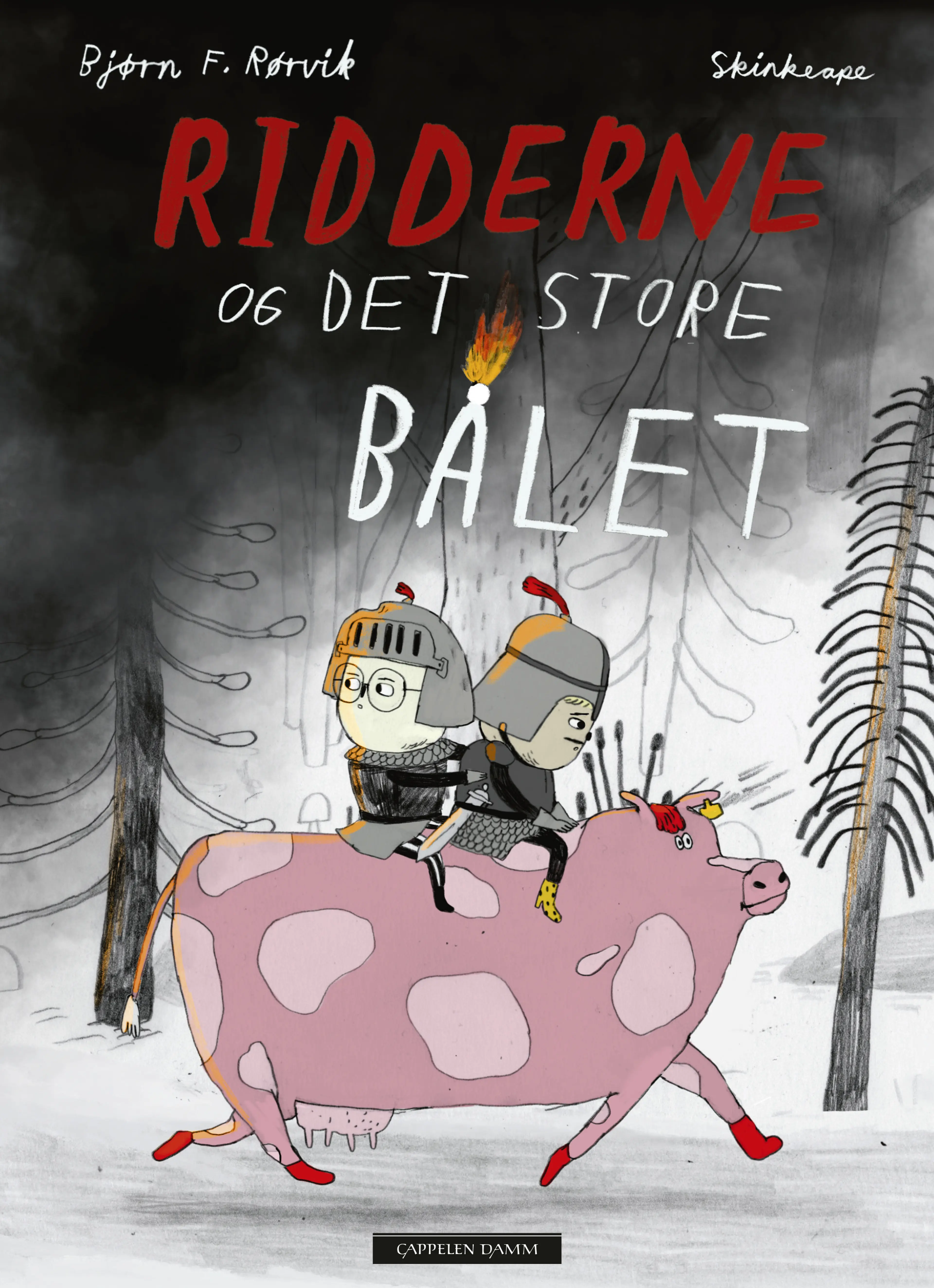 Omslag Ridderne og det store bålet av Bjørn F. Rørvik og Marianne Gretteberg Engedal (Innbundet)