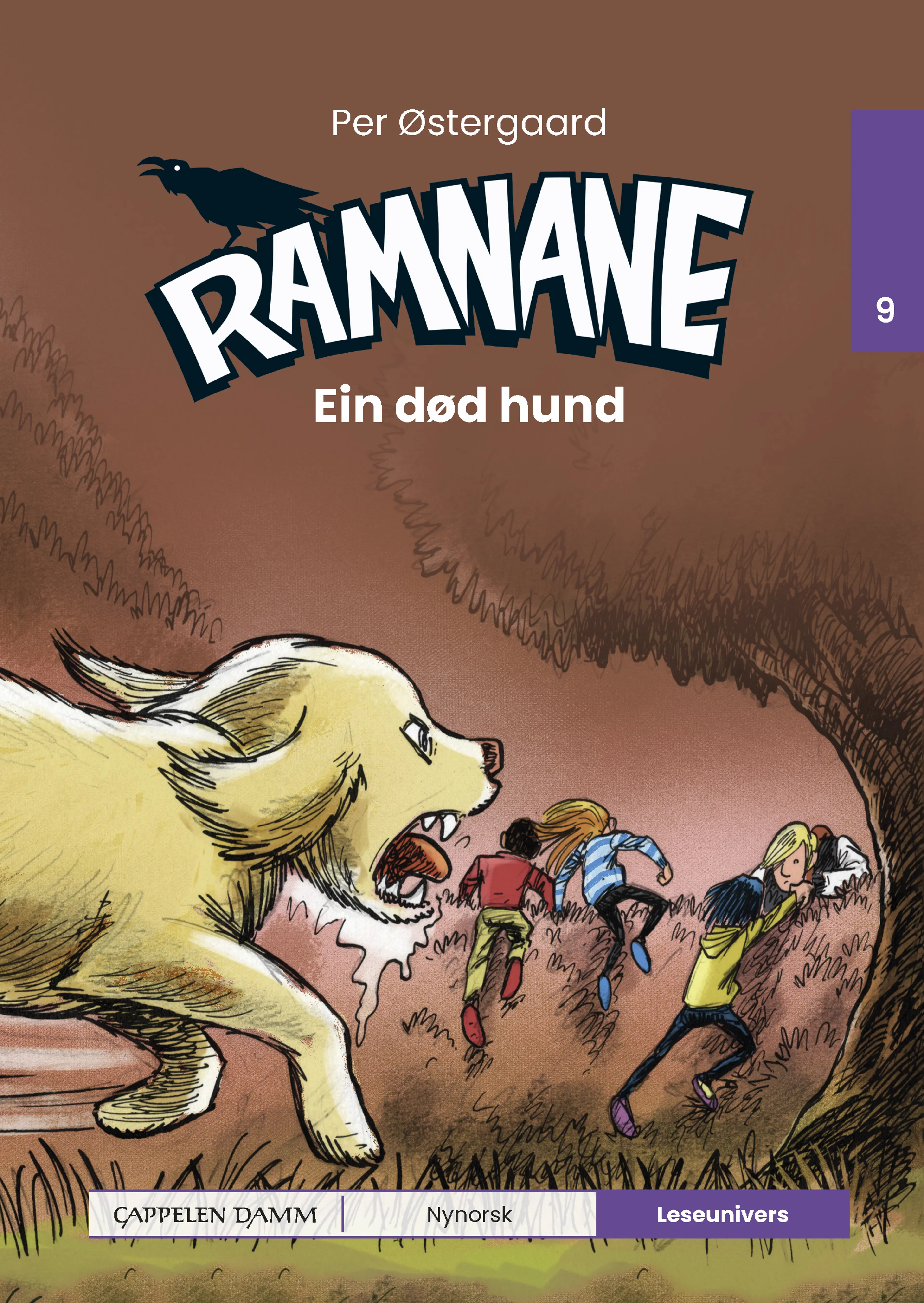 Omslag Leseunivers 9: Ramnane – Ein død hund av Per Østergaard (Innbundet)