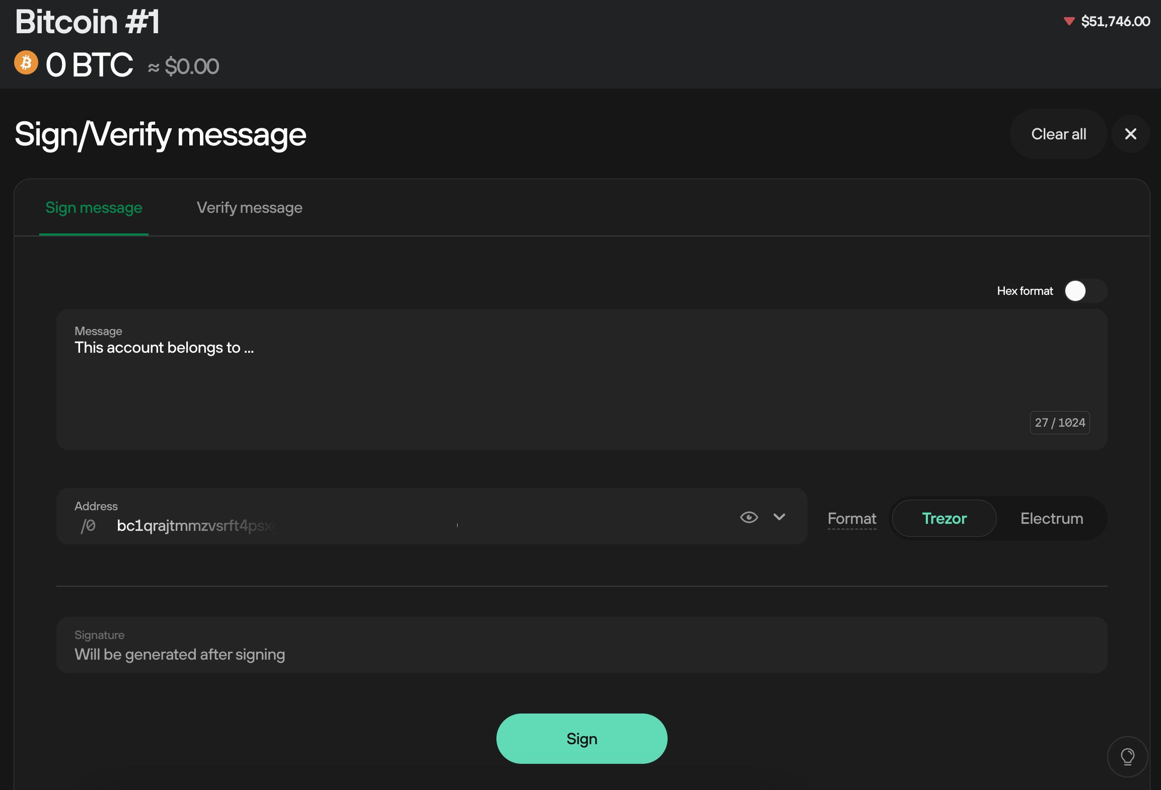 Signing a message on private crypto wallet | Kraken