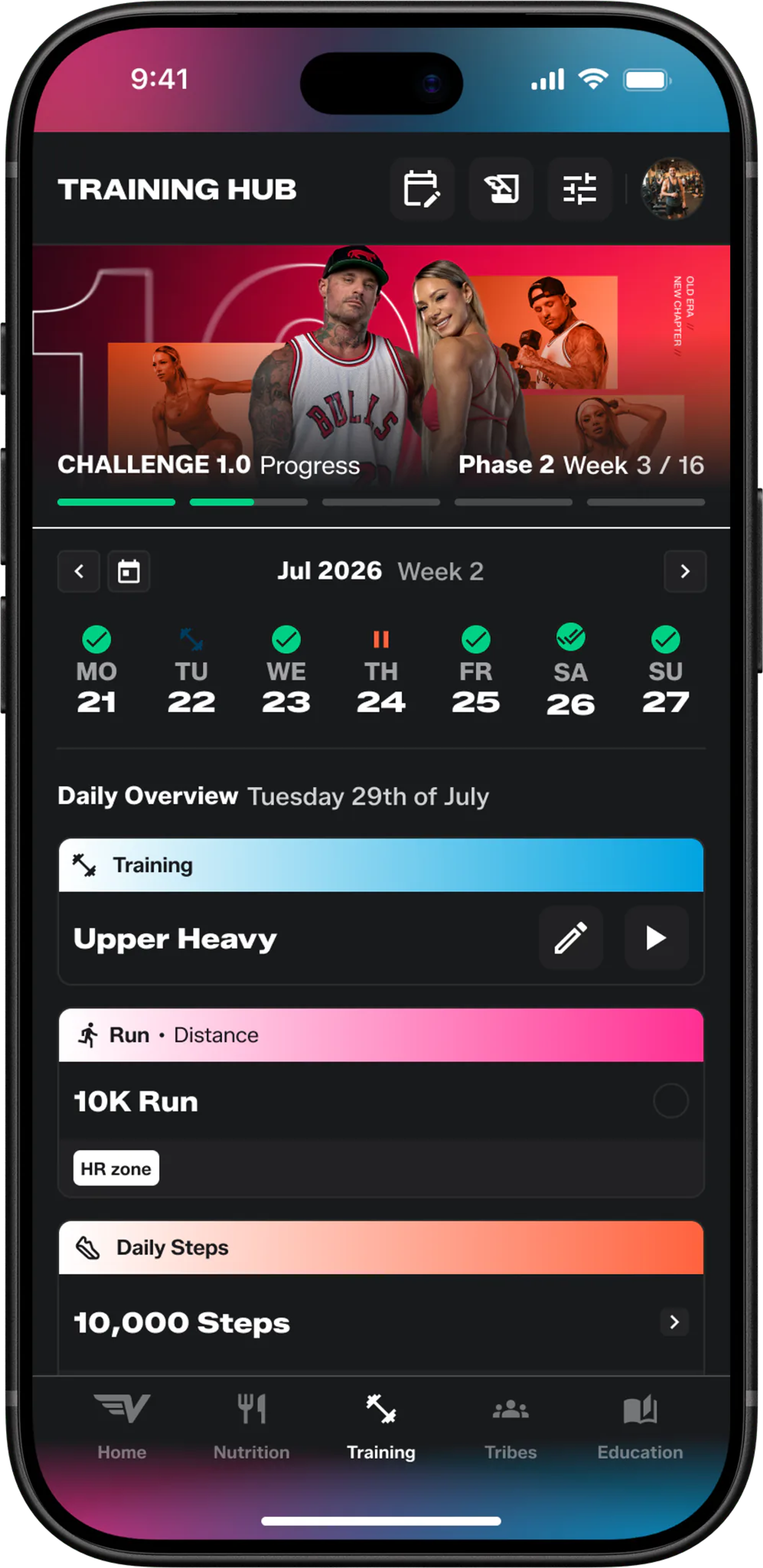 App screen of the training hub