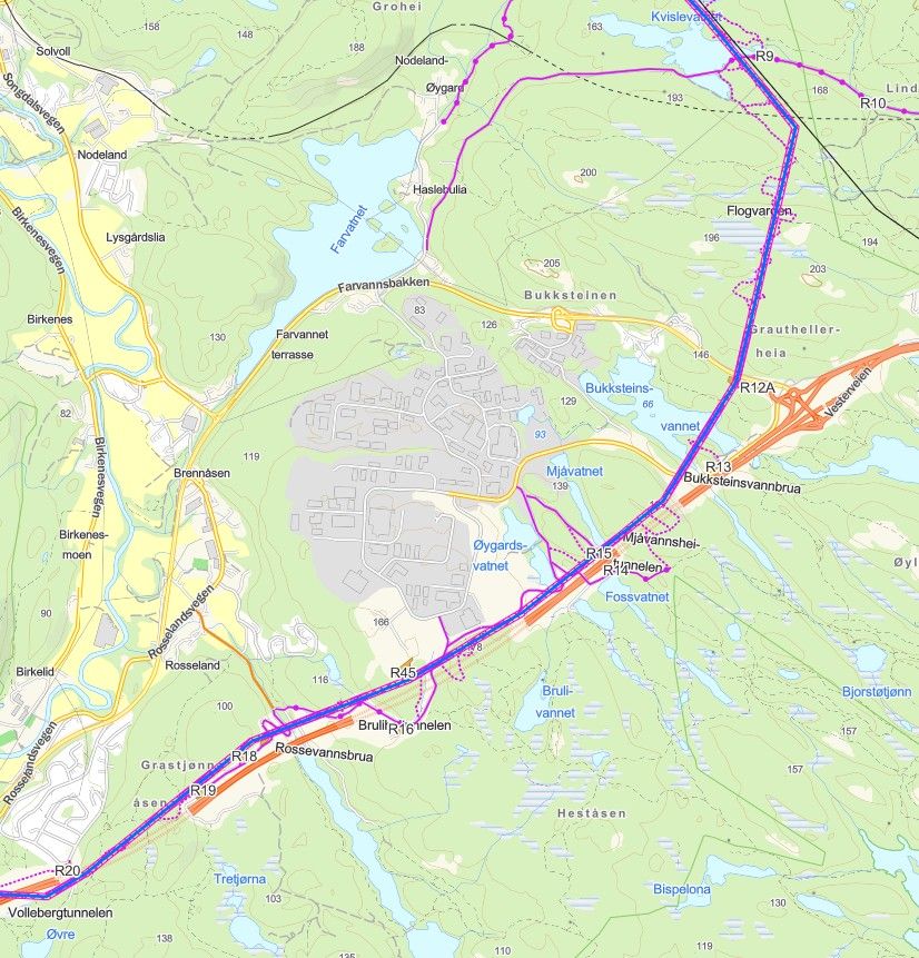 Strekning hvor mastepunktene arbeides med frem mot juli 2026.