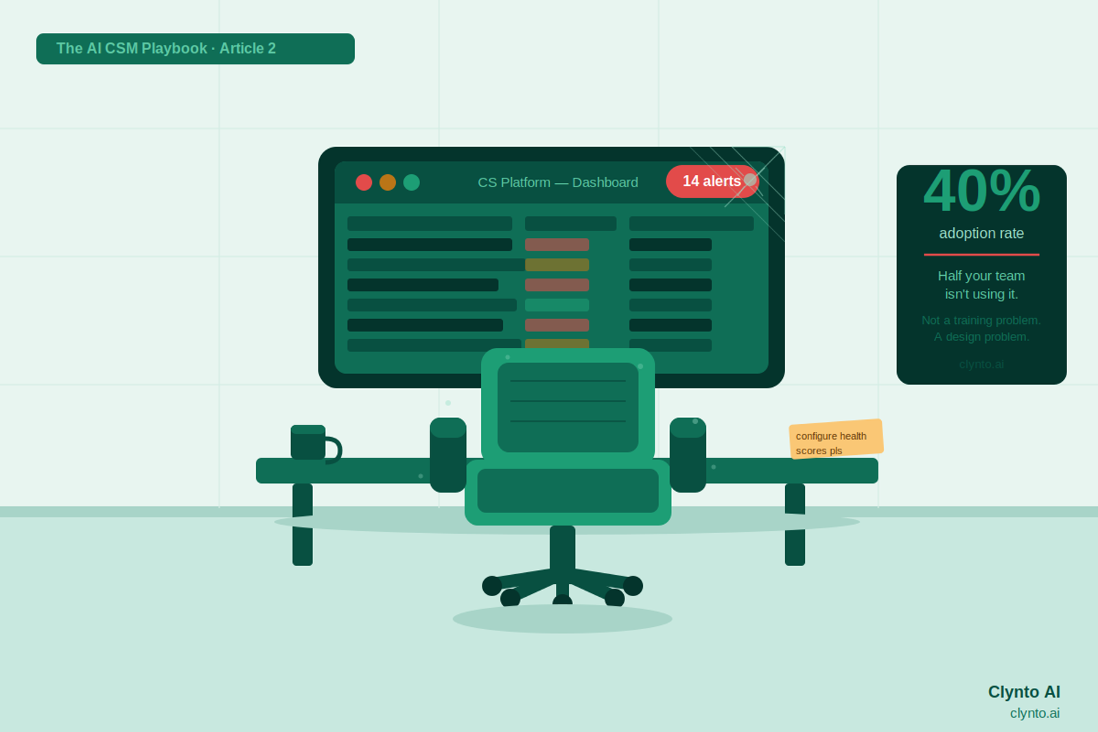 Empty chair in front of a CS platform dashboard — why CS software has low adoption rates