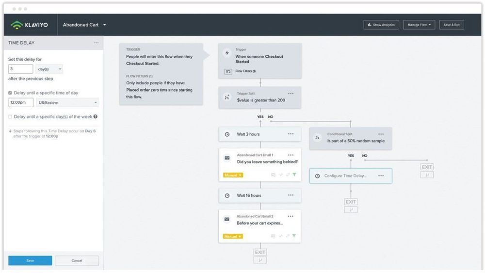 Interfaz de la plataforma de email marketing Klaviyo