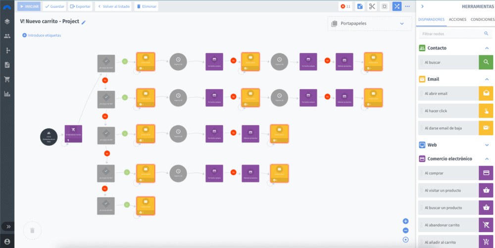 Interfaz de la plataforma de email marketing Connectif