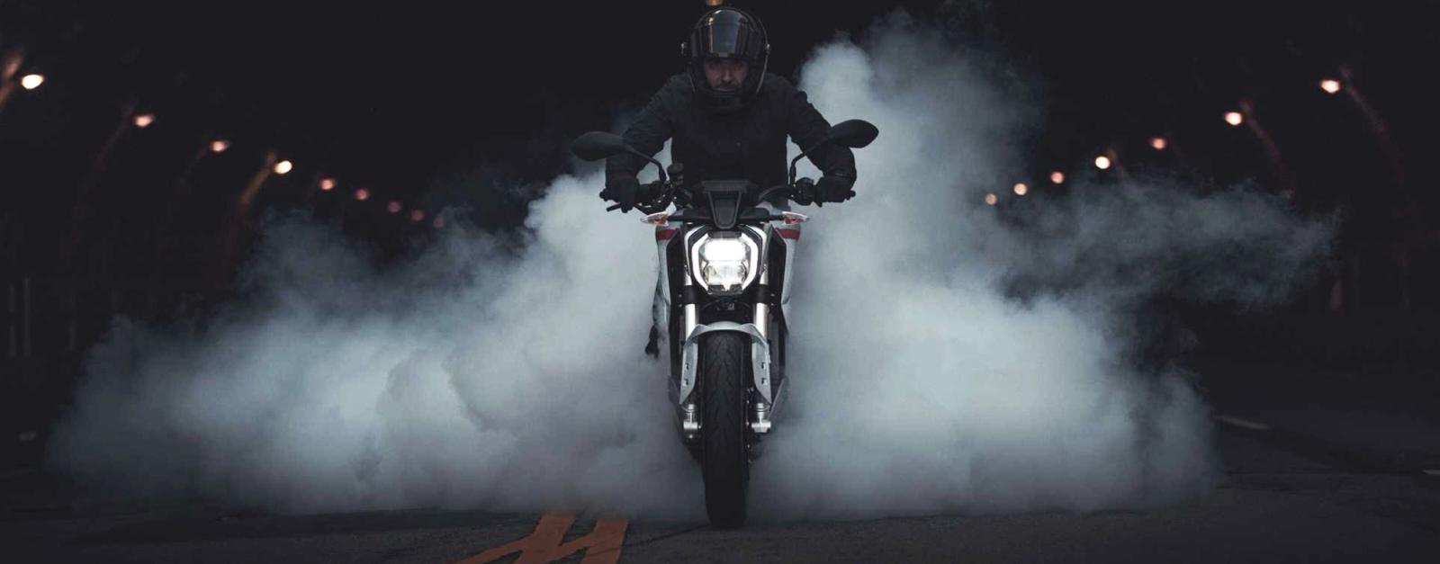 Zero SR/F performing a burnout at night