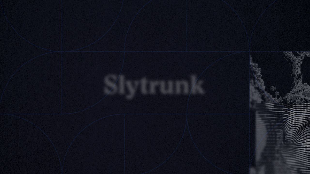 Slytrunk wordmark over abstract textures