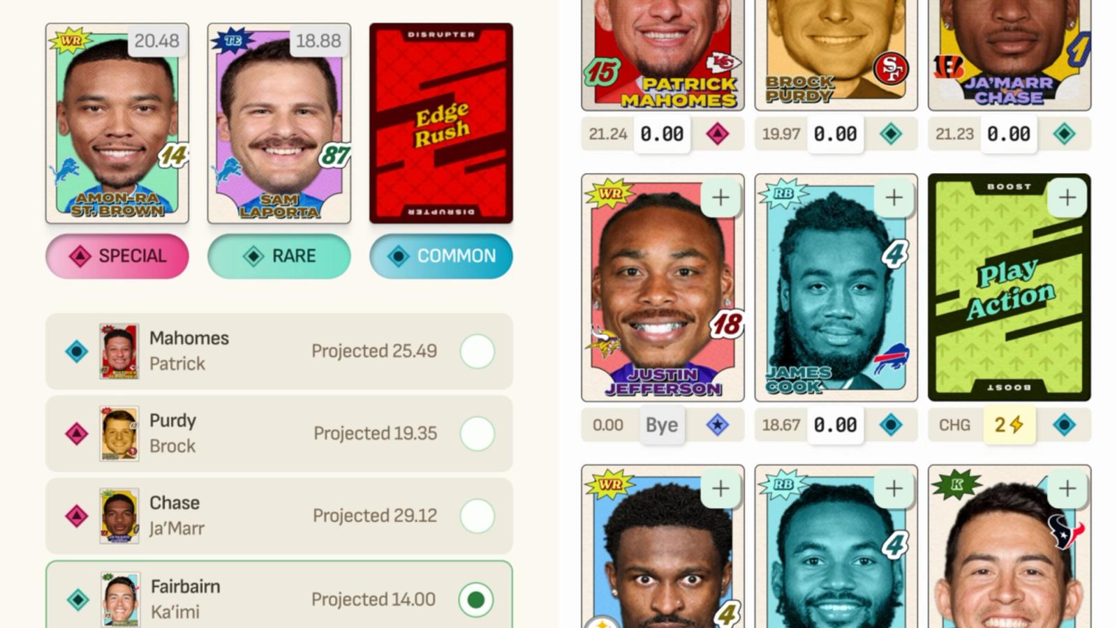 Blitz Pack rip swap screen and deck add-player lineup screen side by side