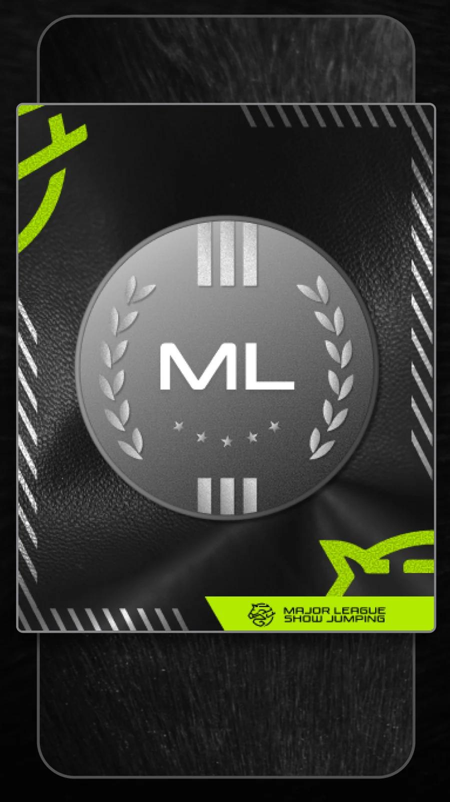 A collectible MLSJ rosette card, its ribbon pattern and colours custom to one event