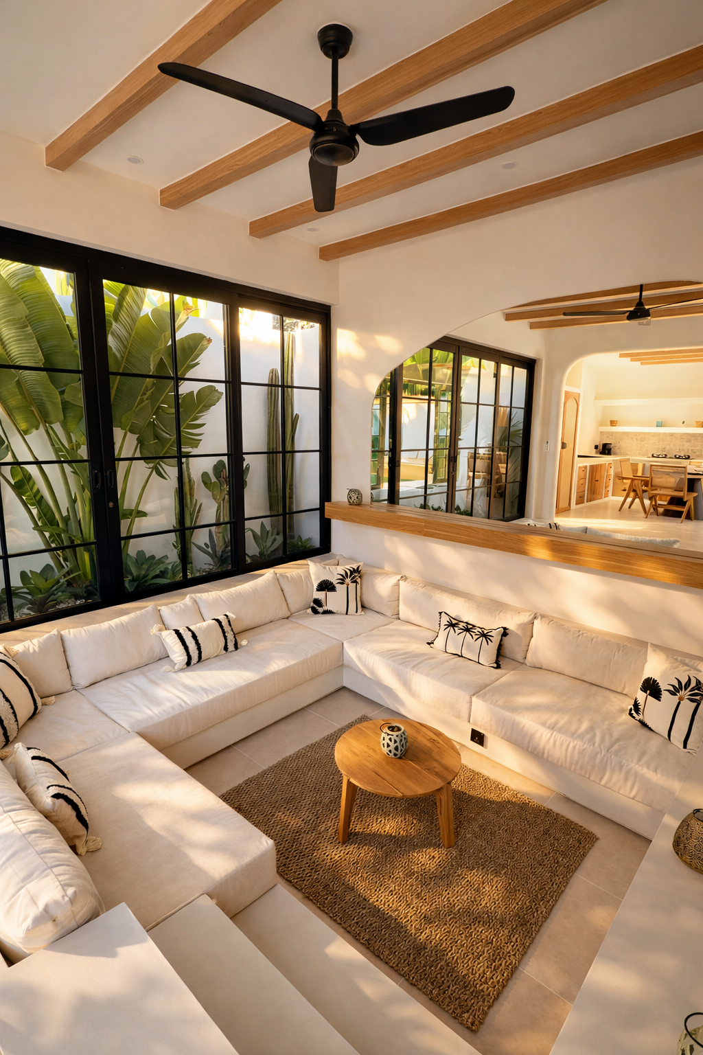 Villa Las Casas Luna in Bingin - sunken lounge seating with Netflix tv and tropical outdoors and pool
