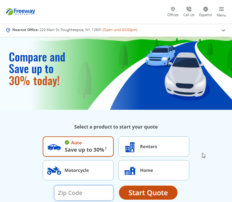 Freeway Insurance Website Screenshot