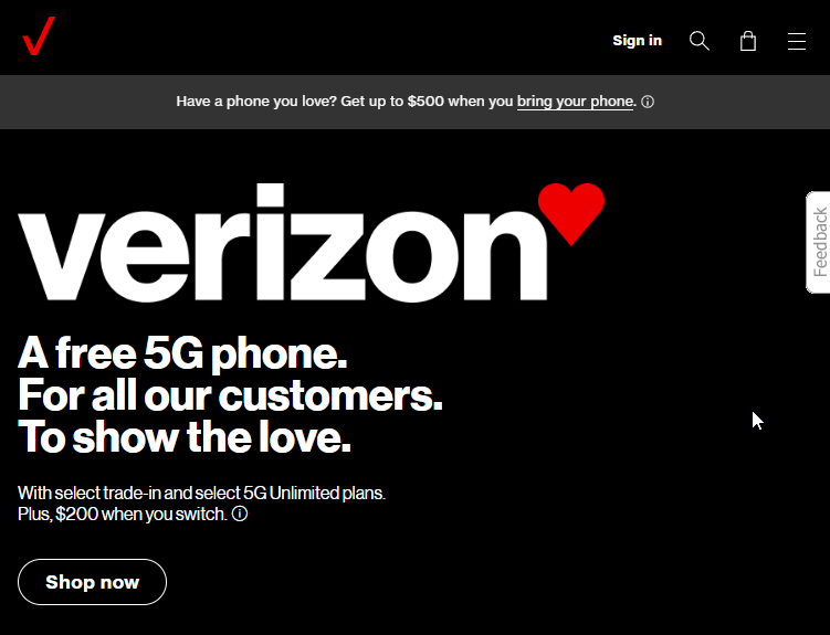 Verizon Communications Website Screenshot