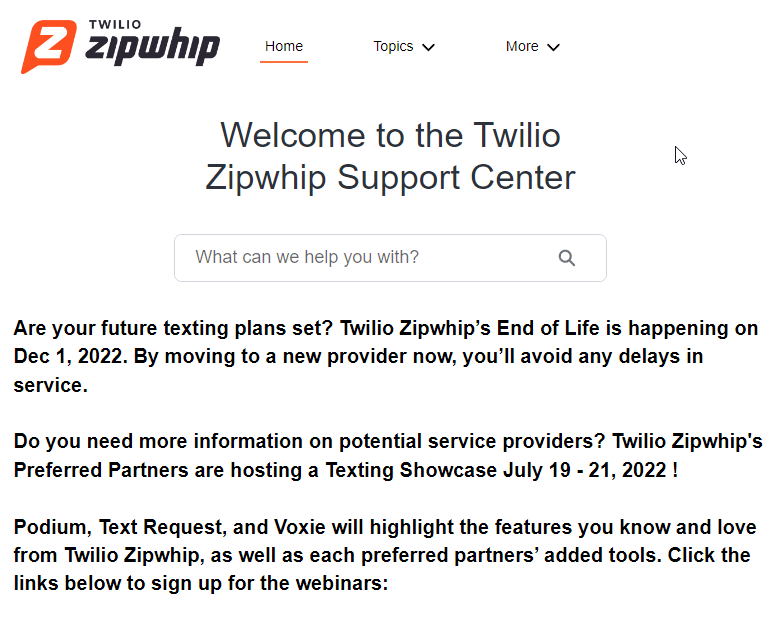 Zipwhip Website Screenshot