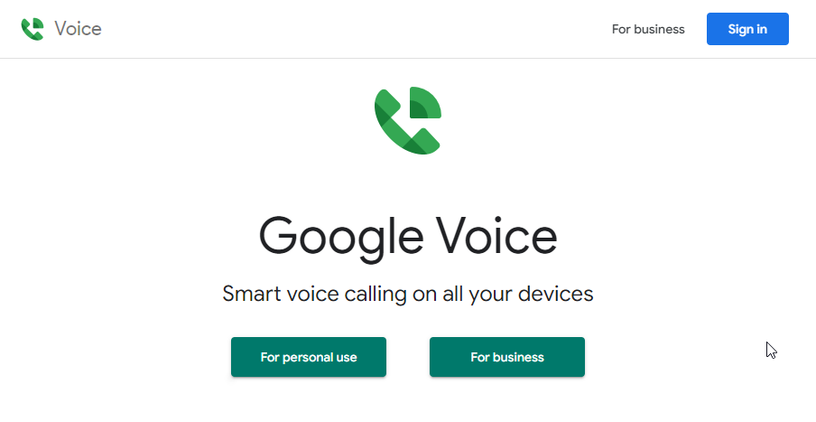 Google Voice Website Screenshot