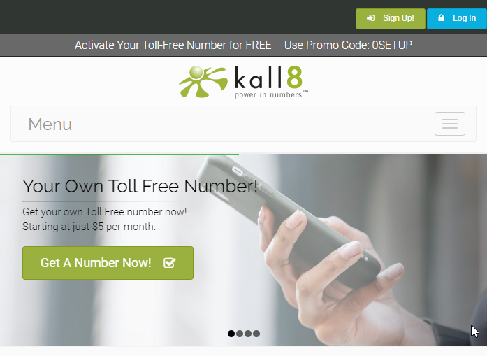 Kall8 - Vanity Numbers Website Screenshot