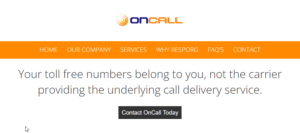 OnCall RespOrg Svcs Website Screenshot
