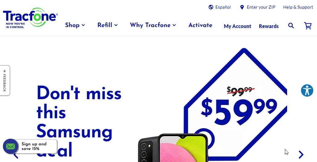 TracFone Wireless Website Screenshot
