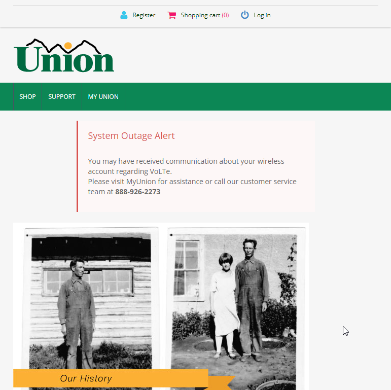 Union Telephone Website Screenshot
