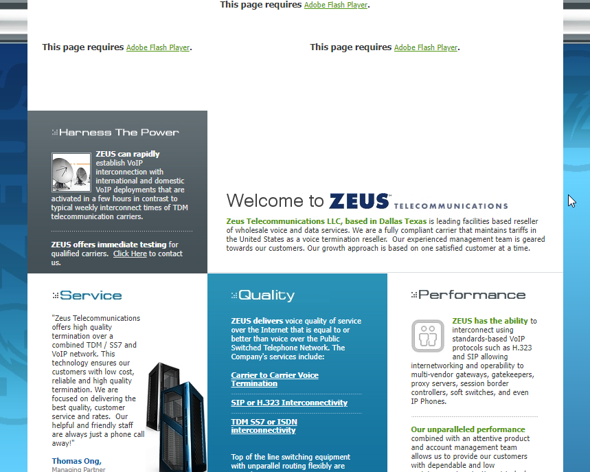 Zeus Telecom Website Screenshot