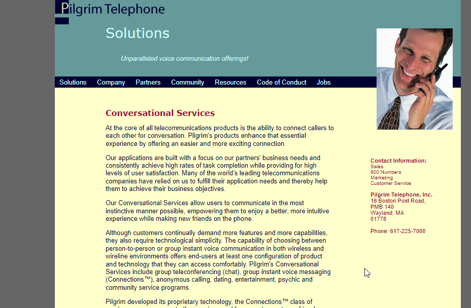 Pilgrim Telephone Website Screenshot