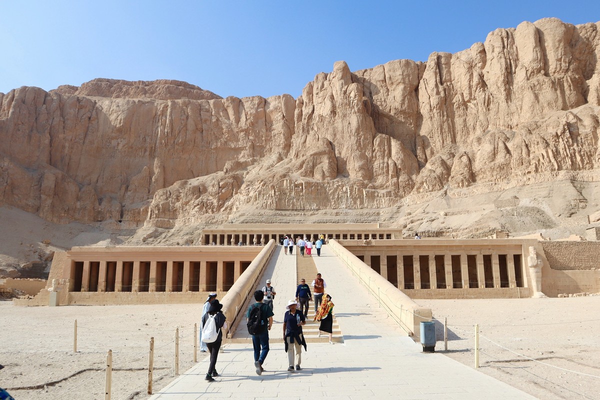 Mortuary Temple of Queen Hatshepsut in Luxor beneath the cliffs of Deir el-Bahari