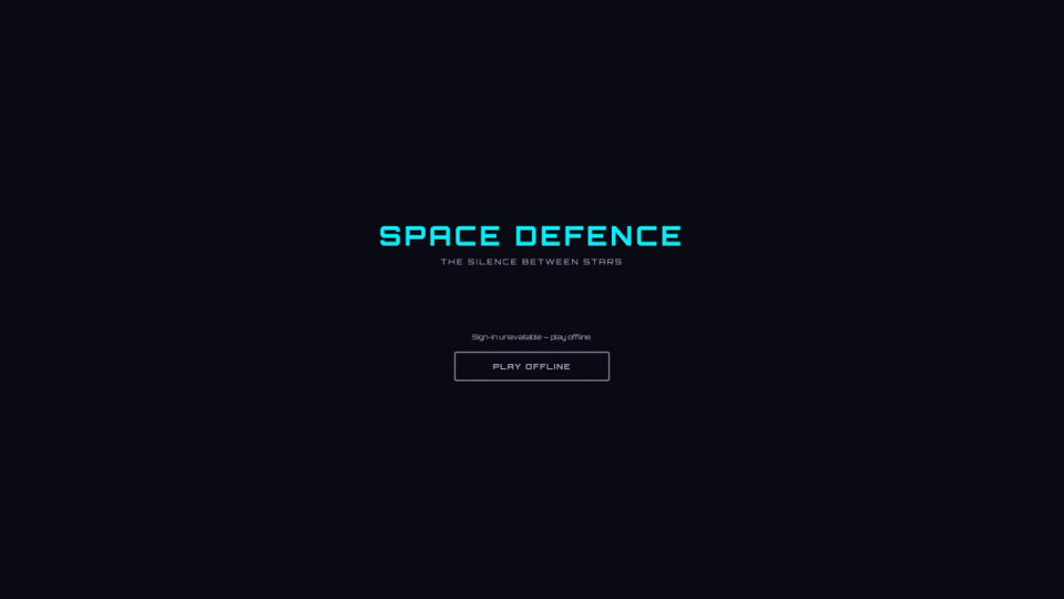 Space Defence title screen — The Silence Between Stars
