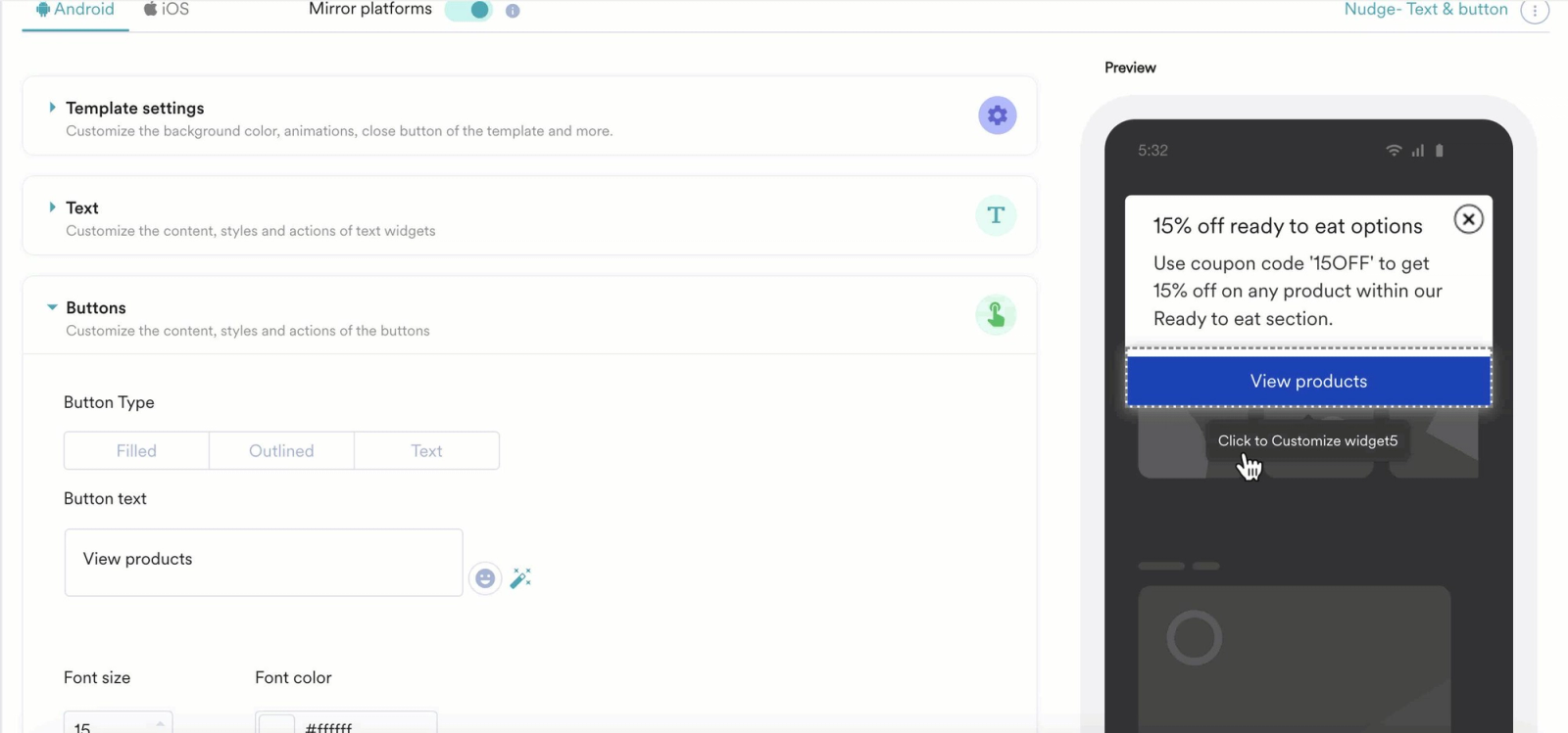 MoEngage drag-and-drop editor displaying predefined in-app messaging templates.