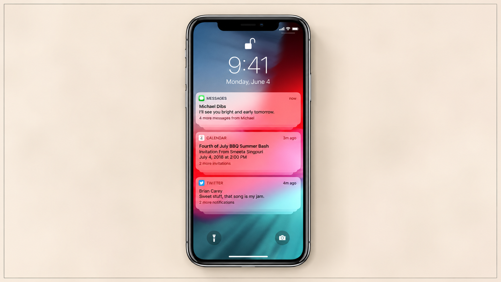 Smartphone displaying multiple push notifications from mobile applications