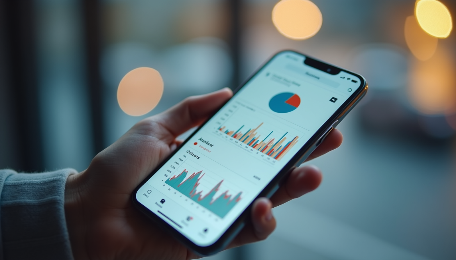 Close-up view of a smartphone displaying app analytics dashboard