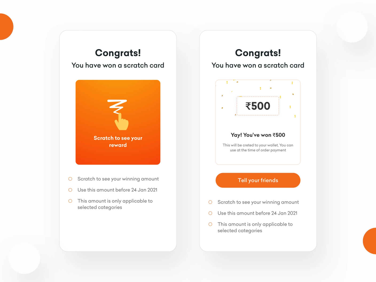 Mobile gamification components including scratch cards, streak tracking, spin-to-win, and reward milestones.
