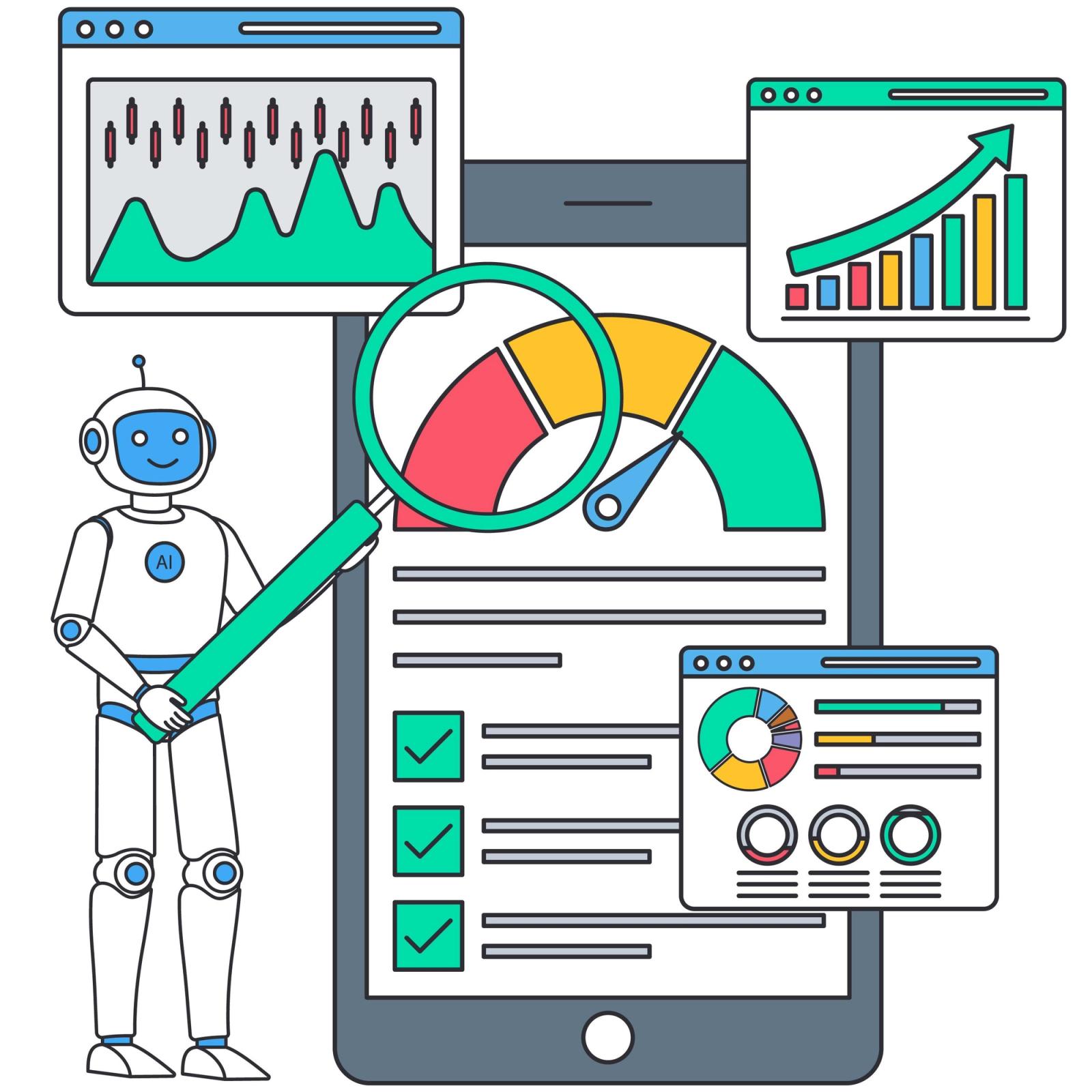 AI-driven test automation analyzing performance metrics and application test results
