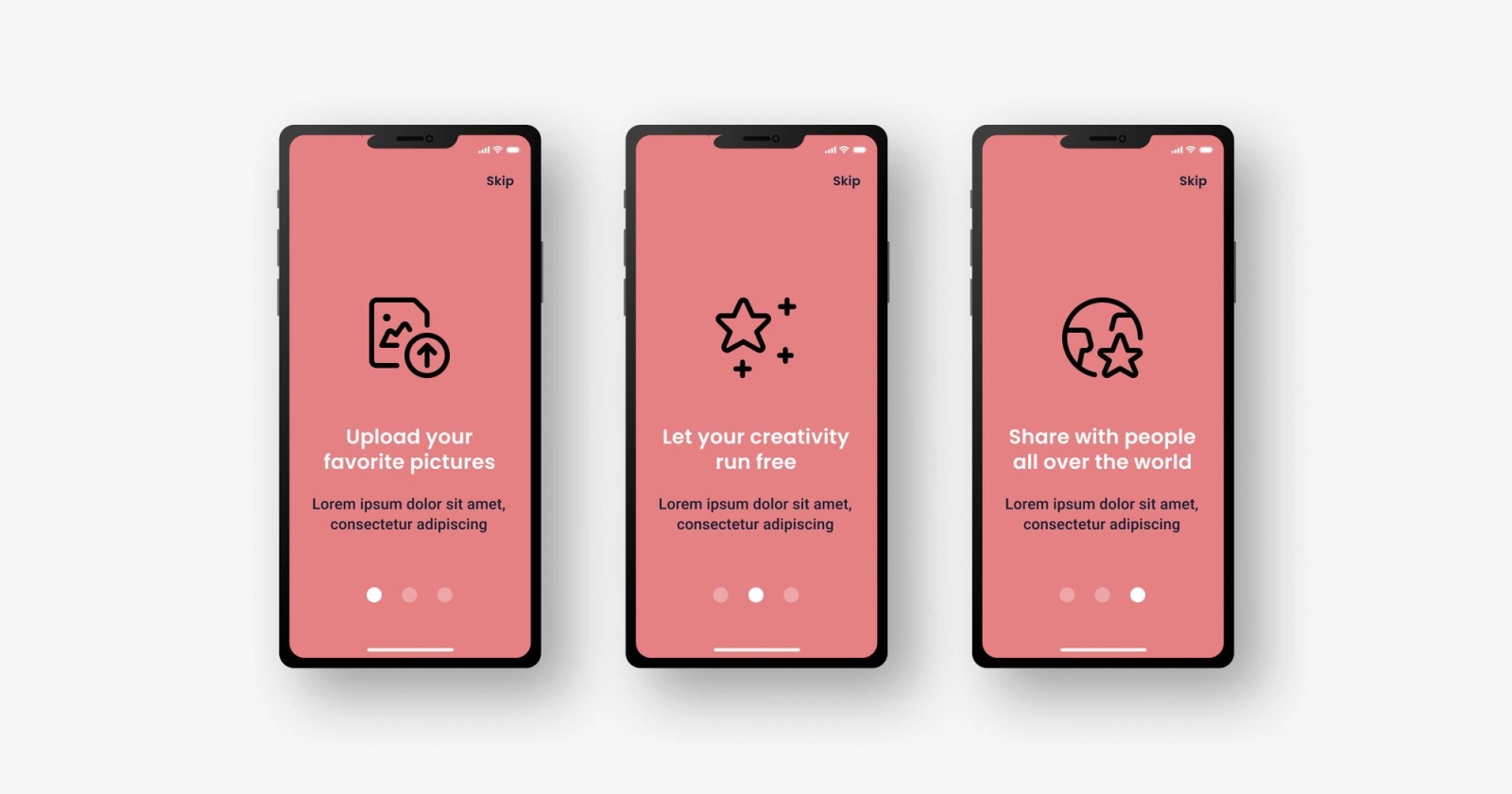 Mobile onboarding flow with visible skip and maybe later options