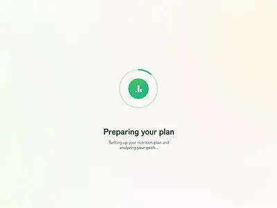 Green progress icon on light background with text: Preparing your plan. Setting up nutrition plan and analyzing your goal.
