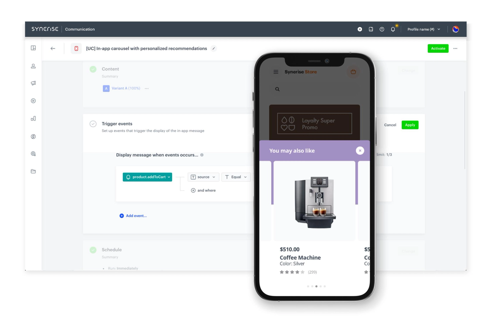 Two users viewing the same mobile app component with different personalized product recommendations.