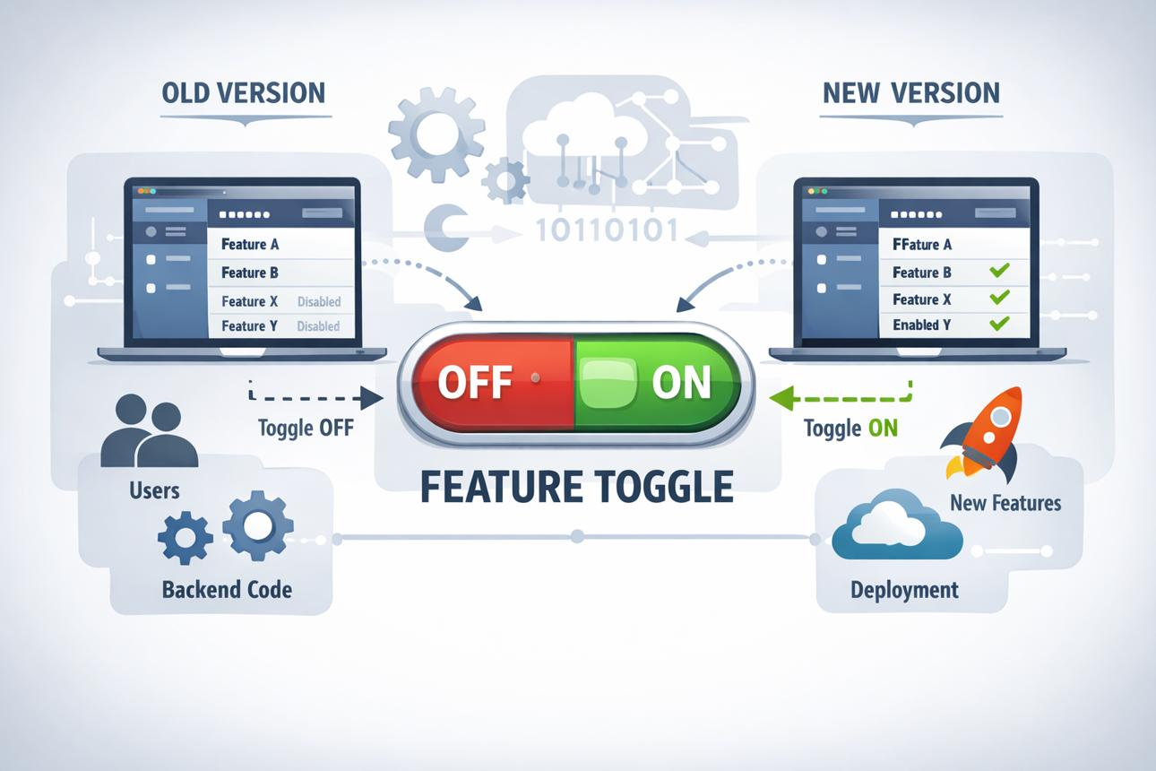 Dark launch architecture allowing code deployment without user visibility.