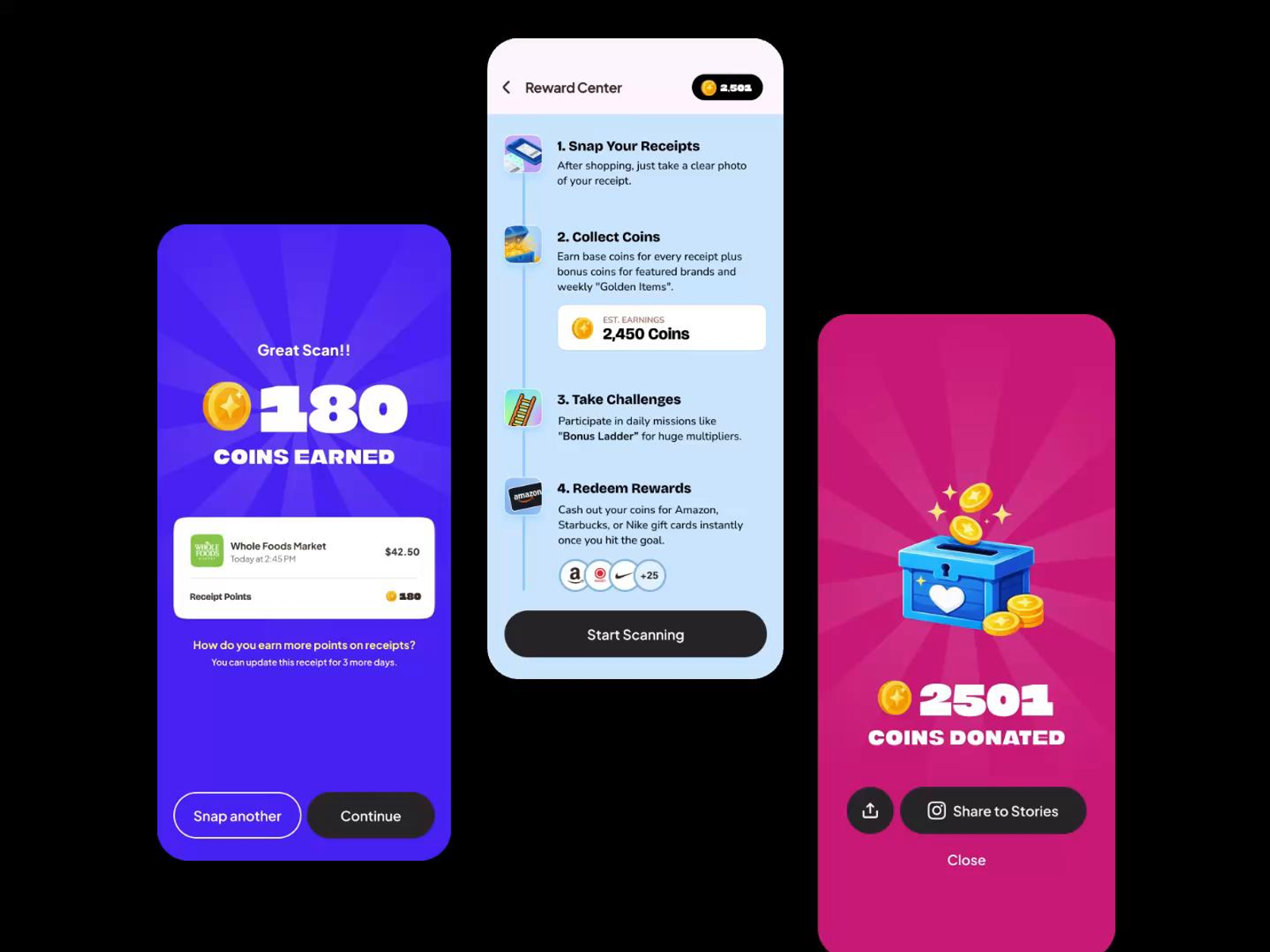Example of accumulated reward balances and loyalty points inside a mobile application.