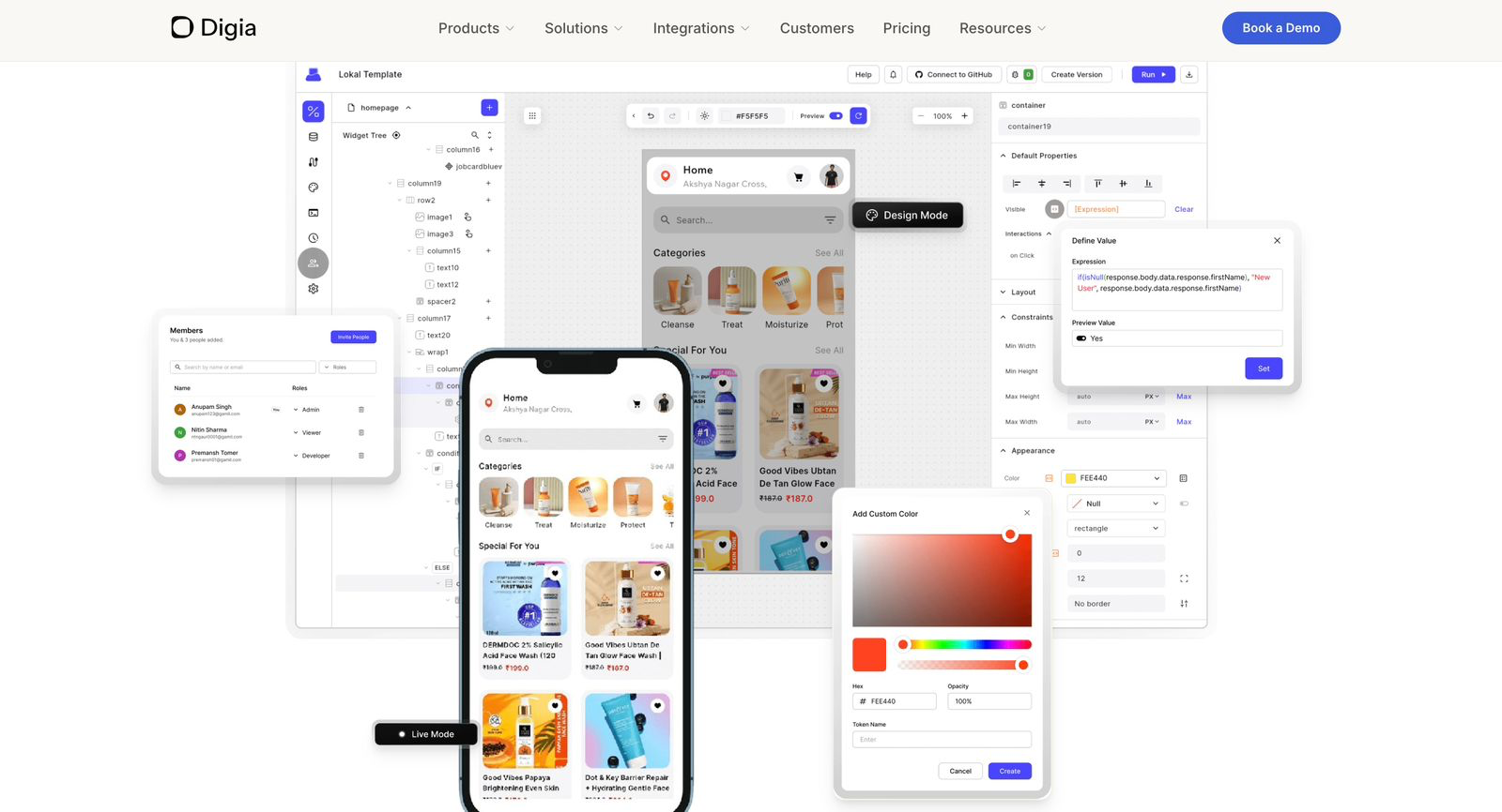 Digia platform dashboard showing server-driven UI and in-app engagement tools