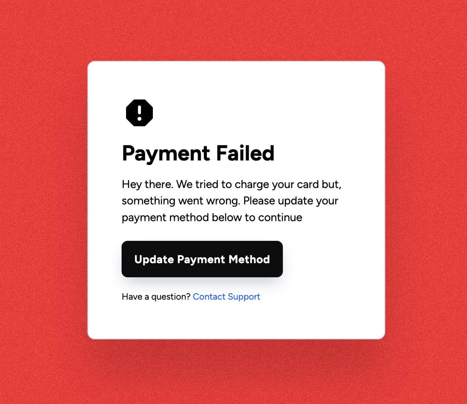 Mobile payment failure screen where promotional nudges should be suppressed.