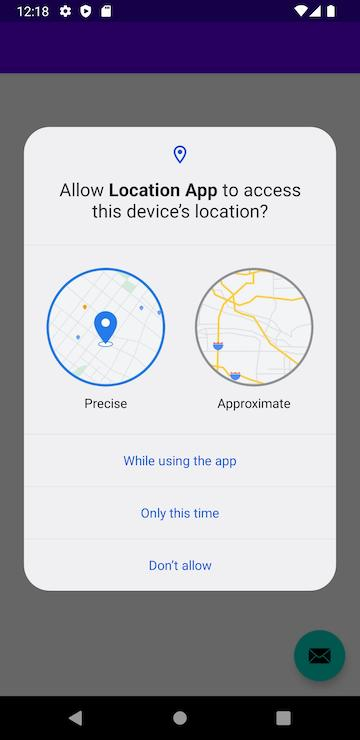 Android location permission prompt shown during first-time mobile app onboarding.