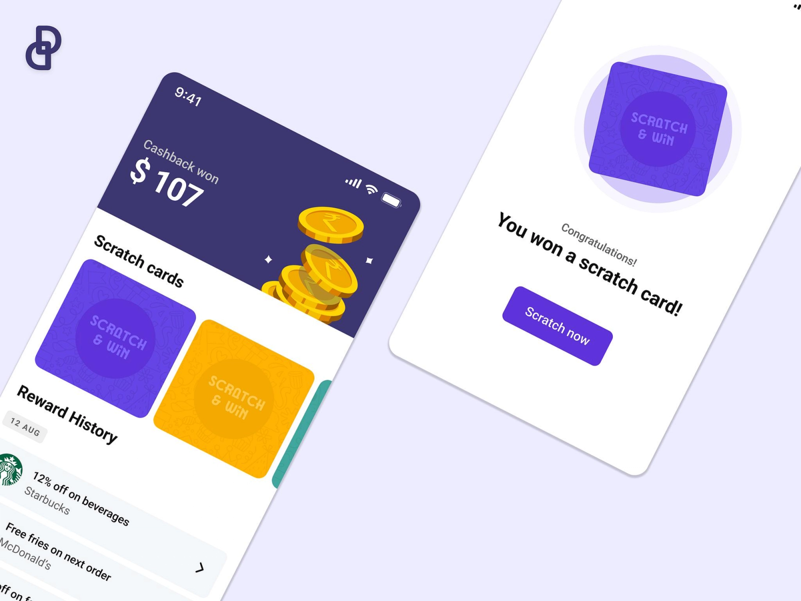 Digital scratch card reward experience in a mobile application