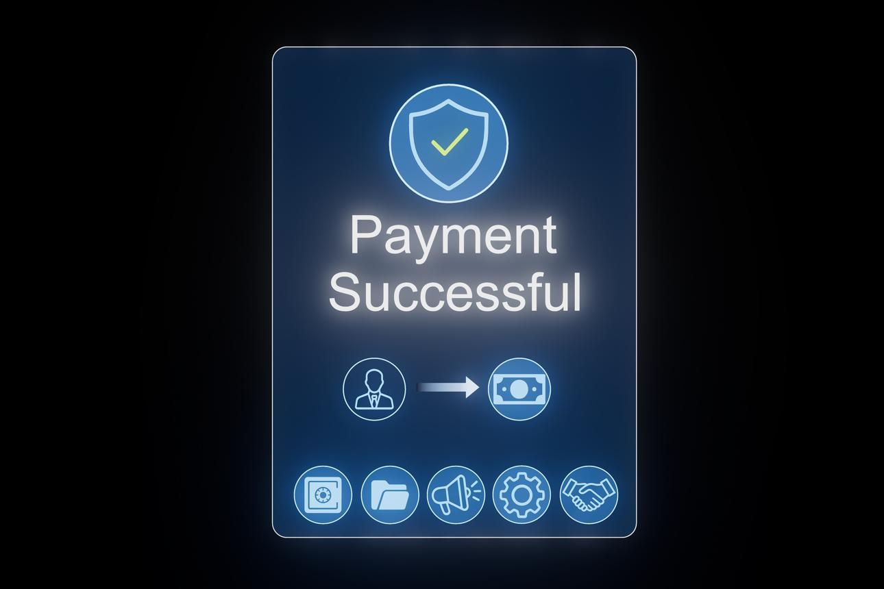 Mobile payment success confirmation screen with completion feedback micro-interaction